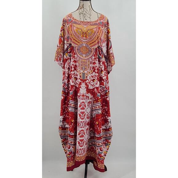 Miss Lavish London women's red embellished kaftan tunic NWT Size Small - Picture 2 of 12